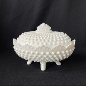 Oval Footed Candy Dish - Fenton Hobnail Milk Glass - Vintage